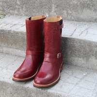 Crafted Leather Custom Made Dress Shoes Burgundy Leather Classic Ankle High Cowboy Boot - Thumbnail 4