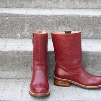 Crafted Leather Custom Made Dress Shoes Burgundy Leather Classic Ankle High Cowboy Boot - Thumbnail 6