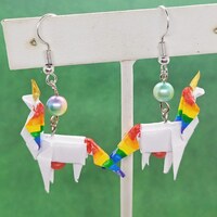 Origami Unicorn earrings: Rainbow - Thumbnail 2