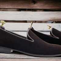 Handmade Men's Black Velvet Suede Shoes ,Slip on Loafer Shoes - Thumbnail 1