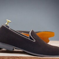 Handmade Men's Black Velvet Suede Shoes ,Slip on Loafer Shoes - Thumbnail 3