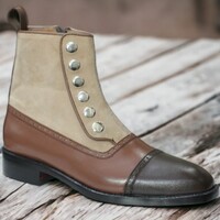 Handmade Men's Three tone Boot ,Ankle High Button Top Leather Suede Boot - Thumbnail 1