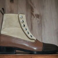 Handmade Men's Three tone Boot ,Ankle High Button Top Leather Suede Boot - Thumbnail 3