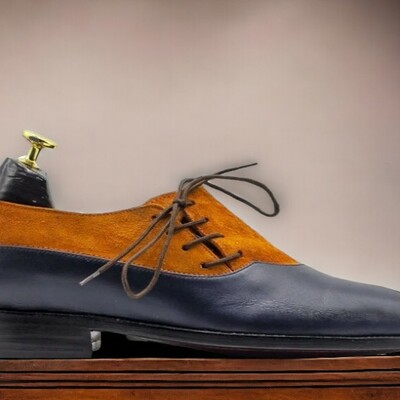 Handmade men's two tone designer suede and leather shoes ,lace up shoes