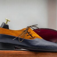Handmade Men's Two Tone Designer Suede and Leather Shoes ,Lace Up Shoes - Thumbnail 1