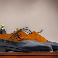 Handmade Men's Two Tone Designer Suede and Leather Shoes ,Lace Up Shoes - Thumbnail 2