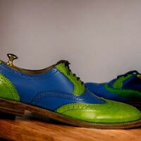 Handmade Men's Two Tone Green and Blue Leather Shoes ,Lace Up Wing tip Brogue Toe Shoes - Thumbnail 1