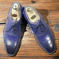 Handmade Men's Blue Leather Shoes ,Lace Up Wing Tip Brogue Toe Dress Shoes - Thumbnail 1