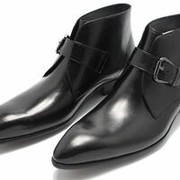 Men Black Handmade Genuine Leather Boots with Pointed Toe and Strap - Thumbnail 1