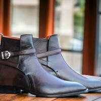 Handmade Men's Brown leather Boot ,Monk Buckle Ankle High Designer Boot - Thumbnail 1