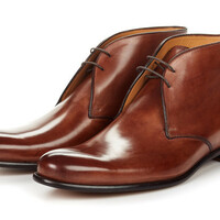 Chukka Brown Handcrafted Superior Leather PartyWear Laceup Men Rounded Toe Boots - Thumbnail 1