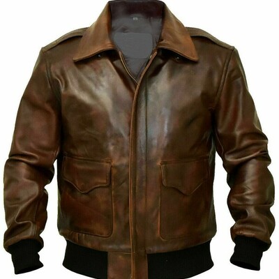 Mens aviator jacket brown distressed bomber leather jacket