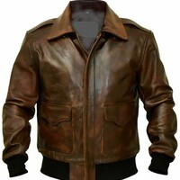Mens Aviator Jacket Brown Distressed Bomber Leather Jacket - Thumbnail 4
