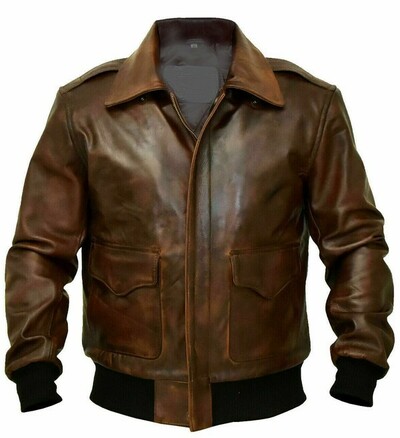 Mens Aviator Jacket Brown Distressed Bomber Leather Jacket