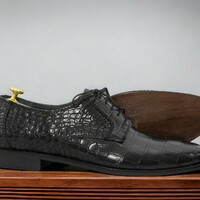 Handmade Men's Black leather shoes ,Alligator Textured Dress Shoes - Thumbnail 1