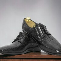 Handmade Men's Black leather shoes ,Alligator Textured Dress Shoes - Thumbnail 3