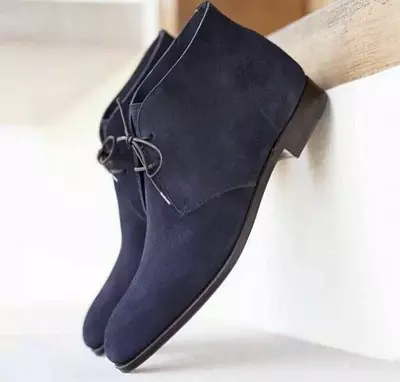 Handmade Men's Blue Suede Leather Chukka boots, Men Dress Lace Up Chukka Boots