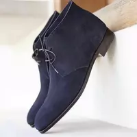 Handmade Men's Blue Suede Leather Chukka boots, Men Dress Lace Up Chukka Boots - Thumbnail 4