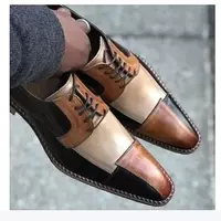 Handmade Men 3 Tone Shoes, Dress Formal Shoe, Real Leather Lace Up Shoe, Gift - Thumbnail 1