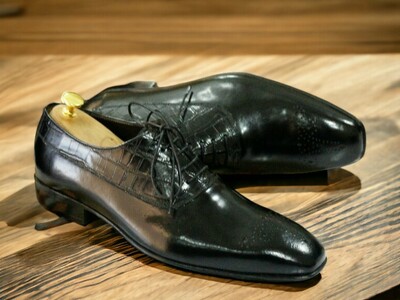 Handmade Men's Black leather shoes ,Brogue Lace Up Shoes