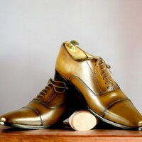 Handmade Men's Tan Leather Shoes ,Lace Up Cap toe Shoes - Thumbnail 1