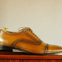 Handmade Men's Tan Leather Shoes ,Lace Up Cap toe Shoes - Thumbnail 3