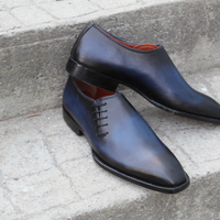 Crafted Leather Men Blue Black Shaded Classic Side Laces Oxford Dress Shoes - Thumbnail 2