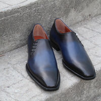 Crafted Leather Men Blue Black Shaded Classic Side Laces Oxford Dress Shoes - Thumbnail 3