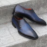 Crafted Leather Men Blue Black Shaded Classic Side Laces Oxford Dress Shoes - Thumbnail 6