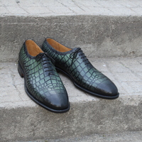 Crafted Leather Black Green Classic Crocodile/Alligator Oxford Dress Shoes - Thumbnail 5