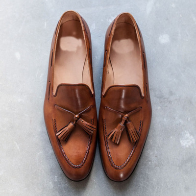 Brown outclass polishing handmade tassels loafers slips on moccasin dress shoes