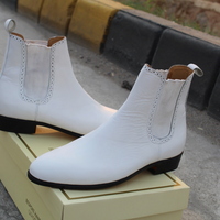 Crafted Leather Classic Men Shoes White Leather Chelsea Fashion Dress Boot - Thumbnail 2