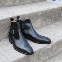 Crafted Leather Bespoke Dress Shoes Black Calf Leather Jodhpur Boot - Thumbnail 3