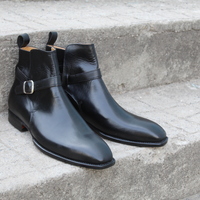 Crafted Leather Bespoke Dress Shoes Black Calf Leather Jodhpur Boot - Thumbnail 4
