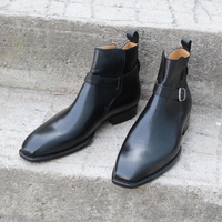 Crafted Leather Bespoke Dress Shoes Black Calf Leather Jodhpur Boot - Thumbnail 6