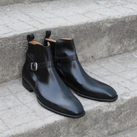 Crafted Leather Bespoke Dress Shoes Black Calf Leather Jodhpur Boot - Thumbnail 7