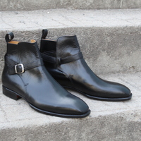 Crafted Leather Bespoke Dress Shoes Black Calf Leather Jodhpur Boot - Thumbnail 8