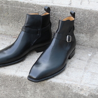 Crafted Leather Bespoke Dress Shoes Black Calf Leather Jodhpur Boot - Thumbnail 10