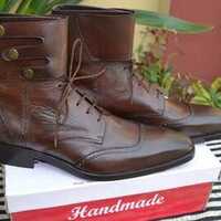 Crafted Leather Bespoke Dress Shoes Classic Dark Brown Leather Ankle High Lace up Boot - Thumbnail 2