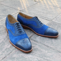 Crafted Leather Blue Calf and Suede Leather Oxford Lace up Dress Shoes - Thumbnail 2