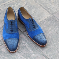 Crafted Leather Blue Calf and Suede Leather Oxford Lace up Dress Shoes - Thumbnail 4