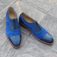 Crafted Leather Blue Calf and Suede Leather Oxford Lace up Dress Shoes - Thumbnail 5