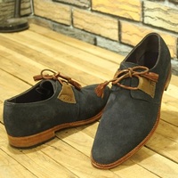 Men's New Handmade Formal Shoes Genuine Navy Blue Suede leather Stylish Lace Up Casual Dress Wear Boot - Thumbnail 2