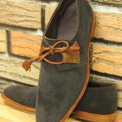 Men's new handmade formal shoes genuine navy blue suede leather stylish lace up casual dress wear boot