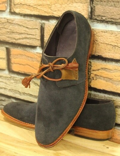 Men's New Handmade Formal Shoes Genuine Navy Blue Suede leather Stylish Lace Up Casual Dress Wear Boot