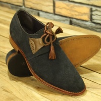 Men's New Handmade Formal Shoes Genuine Navy Blue Suede leather Stylish Lace Up Casual Dress Wear Boot - Thumbnail 1