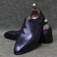 Men's New Handmade Leather Shoes Black Leather Side Lace Up Stylish Dress & Formal Wear Shoes - Thumbnail 2