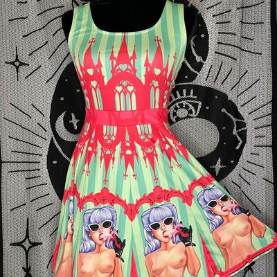 Double cross skater dress 'eat your makeup'