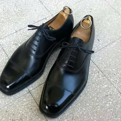 Customize black cap toe handmade leather office shoes