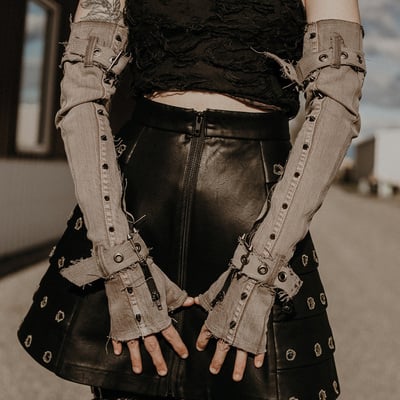 Ooak upcycled denim gloves + choker - Thumbnail 2